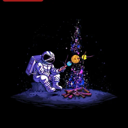 Astronaut Roasting Planets Campfire Space Theme Graphic Tee for Men Women