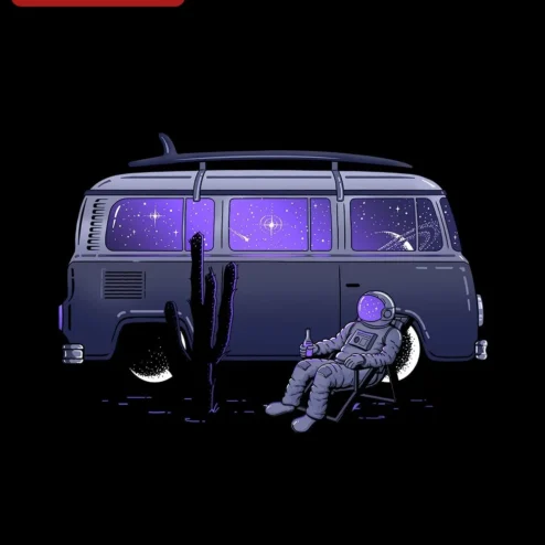 Astronaut Van Galaxy Chill Tee Retro Space Camping Psychedelic Vaporwave Graphic Shirt