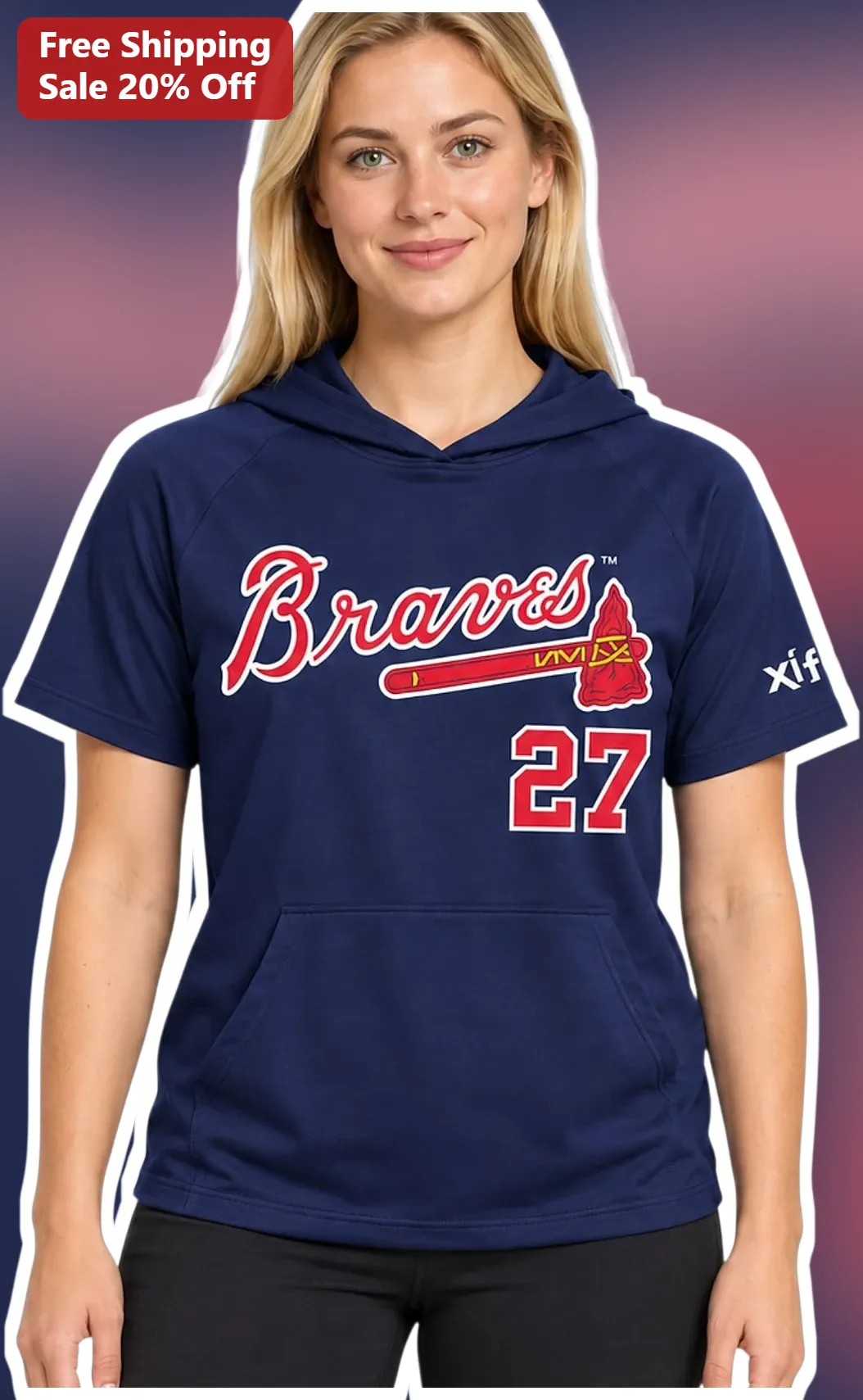 Atlanta Braves Hoodie Navy Blue Fan Gear Pullover for Women Baseball Fans