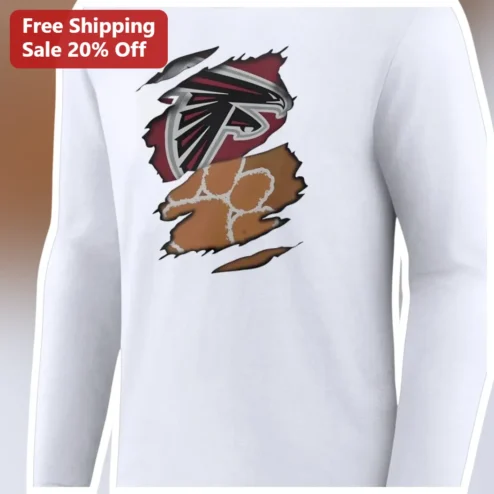 Atlanta Falcons Football Torn Paper Design Long Sleeve Tee NFL Fan Gear