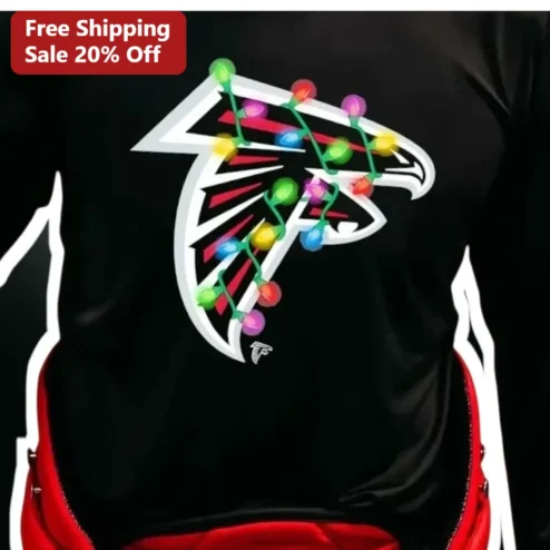 Atlanta Falcons Long Sleeve Shirt Christmas Lights Logo Holiday Fan Apparel