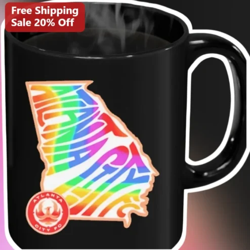 Atlanta Pride Soccer Fan Mug Rainbow Georgia State Outline Coffee Cup Gift