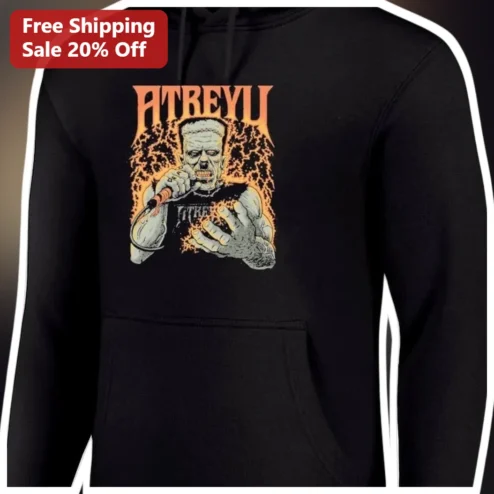 ATREYIL Gothic Horror Frankenstein Hoodie Black Distressed Grunge Monster Microphone Sweatshirt for Alternative Music Fans