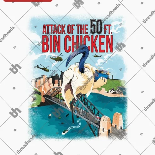 Attack of the 50 Ft. Bin Chicken Tee Retro B-Movie Parody Graphic Shirt for Men Women