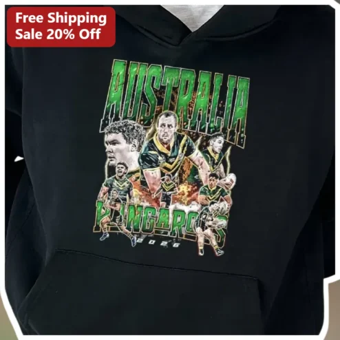 Australia Kangaroos Hoodie Green and Gold Rugby League Fan Merch Pullover