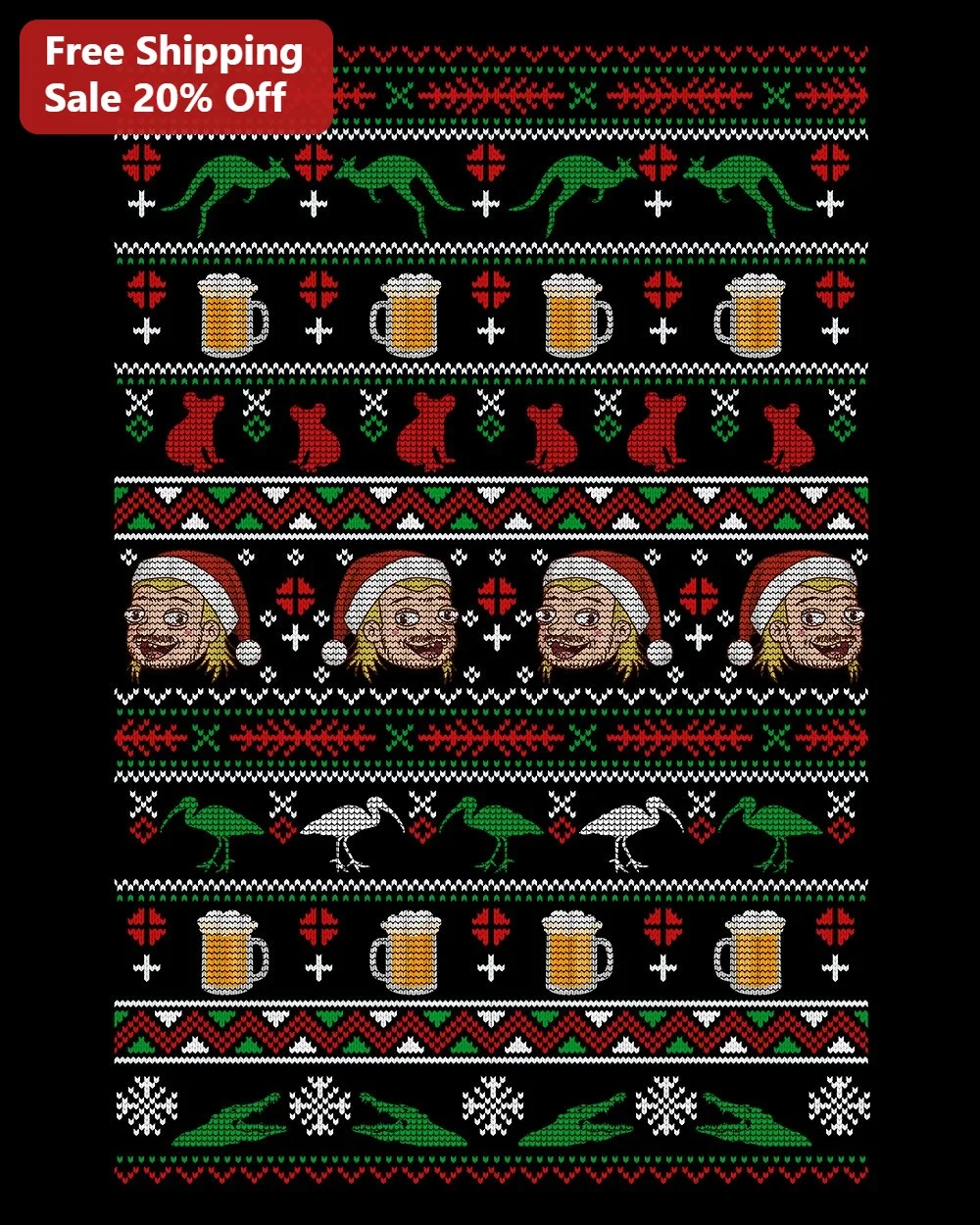 Australian Christmas Ugly Sweater Graphic Tee Funny Aussie Animals Holiday Shirt