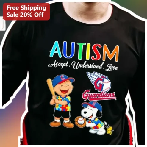 Autism Accept Understand Love Tee Charlie Brown Snoopy Cleveland Guardians Autism Awareness Shirt