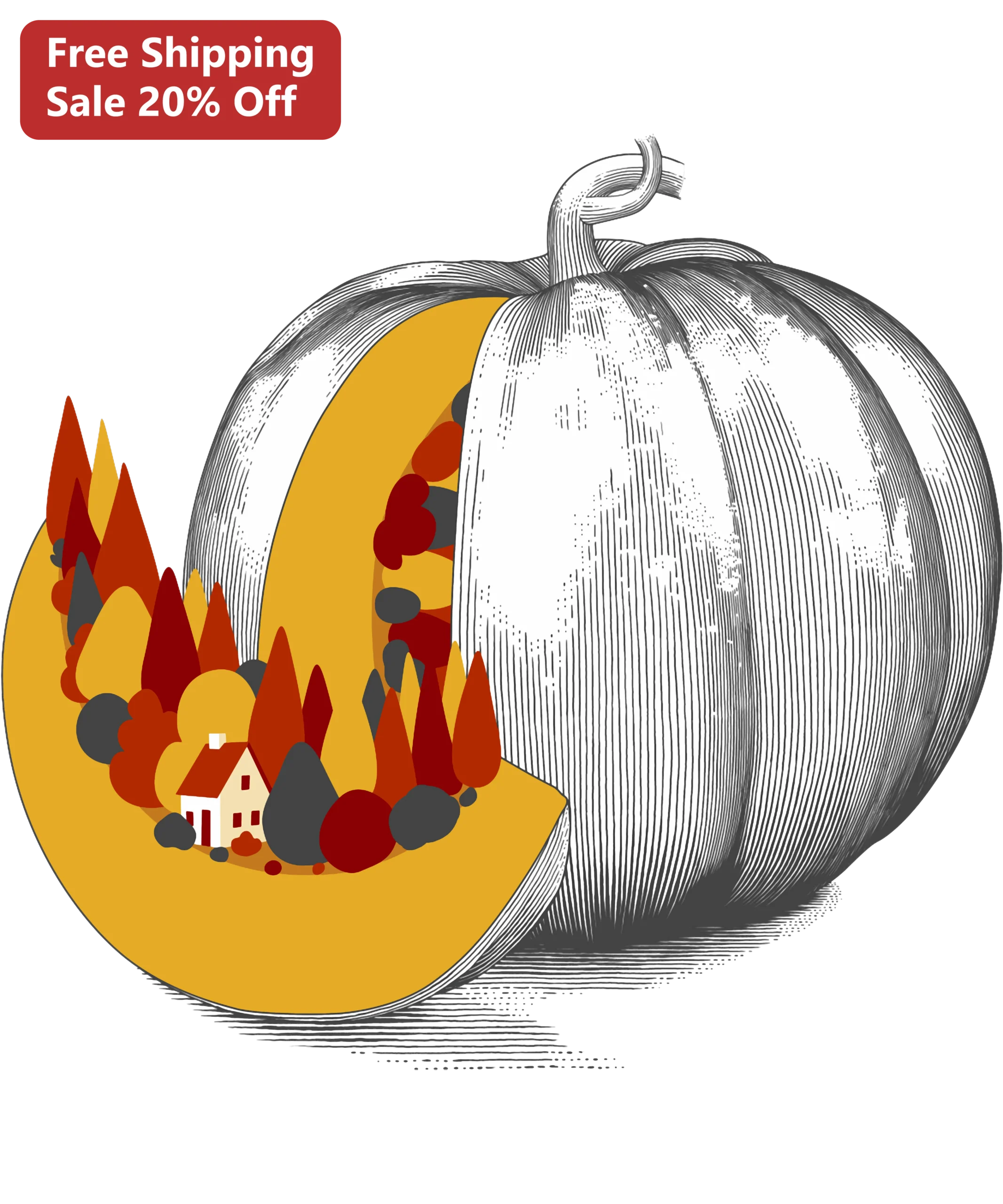 Autumn Pumpkin Cutaway Scene Tee Fall Harvest Graphic Shirt for Women Men Halloween Gift