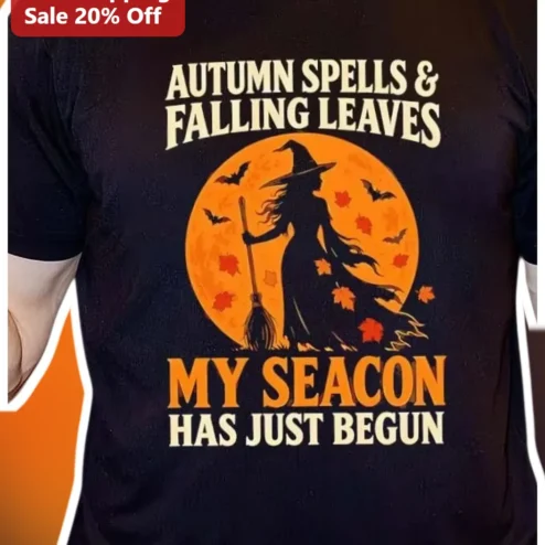 Autumn Spells Falling Leaves My Seacon Has Just Begun Tee Witchy Fall Baseball Graphic Shirt