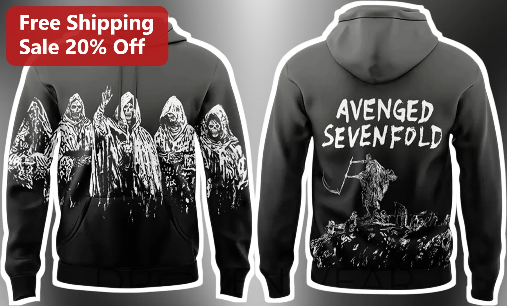 Avenged Sevenfold Hoodie Gothic Reaper Graphic Pullover A7X Band Merch