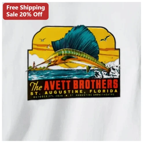 Avett Brothers St. Augustine Florida October 11th 2026 Concert Tour Vintage Sailfish Graphic Tee