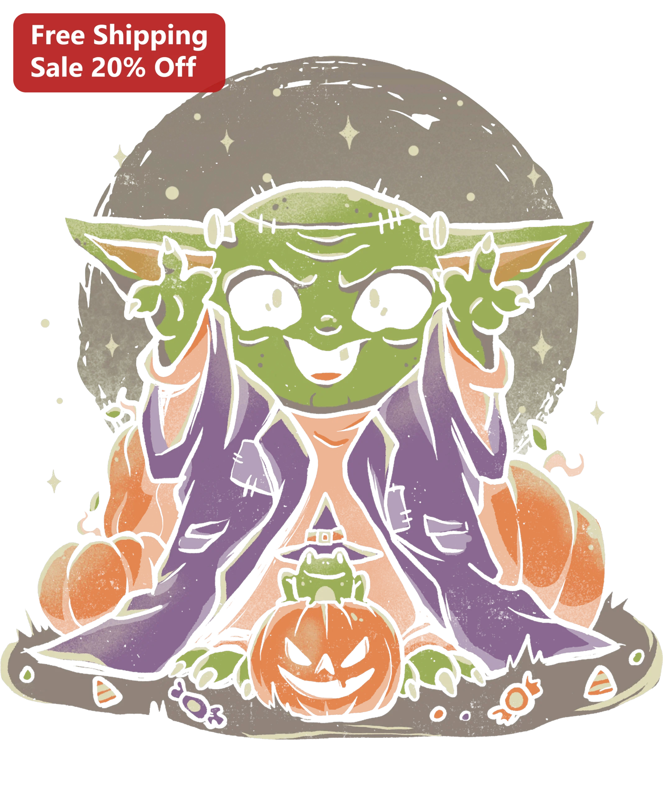 Baby Yoda Grogu Halloween Pumpkin Retro Graphic Tee for Kids Adults