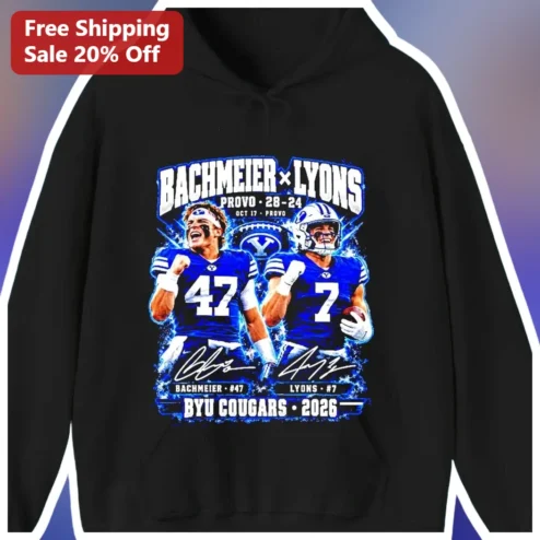 Bachmeier x Lyons BYU Cougars Football Hoodie Jake Retzlaff JJ Buchanan Signature Fan Gear available at our Chicago, Illinois warehouse
