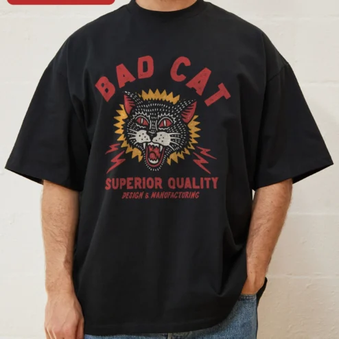 Bad Cat Superior Quality Design Manufacturing Tee Vintage Grunge Streetwear Graphic T-Shirt for Men Women