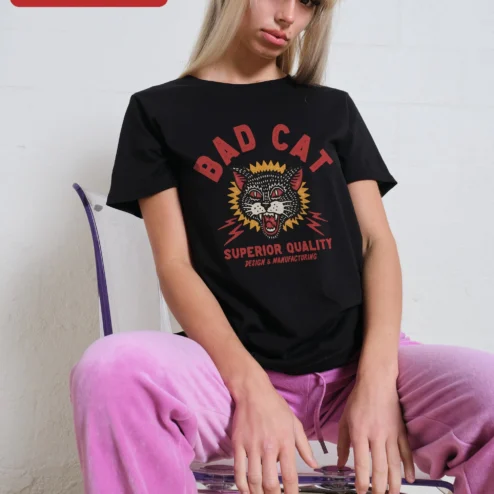 Bad Cat Superior Quality Design Manufacturing Tee Vintage Snarling Cat Graphic Shirt