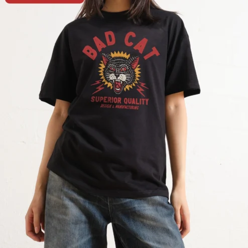 Bad Cat Superior Quality Design Manufacturing Vintage Rock Grunge Graphic Tee for Cat Lovers