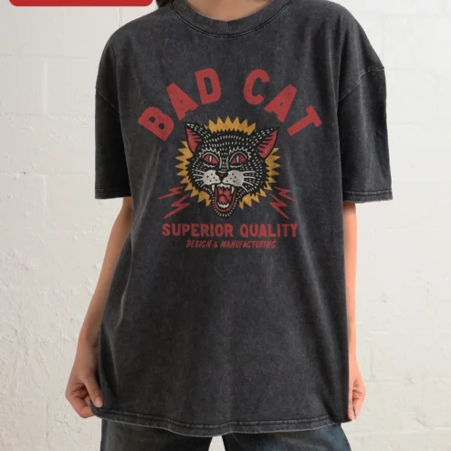 Bad Cat Superior Quality Design Manufacturing Vintage Tattoo Graphic Tee for Cat Lovers