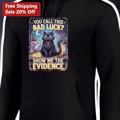 Bad Luck Hoodie You Call This Bad Luck Show Me The Evidence Funny Witchy Black Cat Pullover Gift