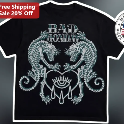 Bad Monday Gothic Skeleton Panther Heart Eye Graphic Tee