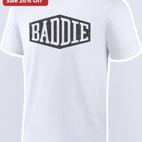BADDIE Tee Distressed Collegiate Hexagon Logo Streetwear Graphic T-Shirt for Women