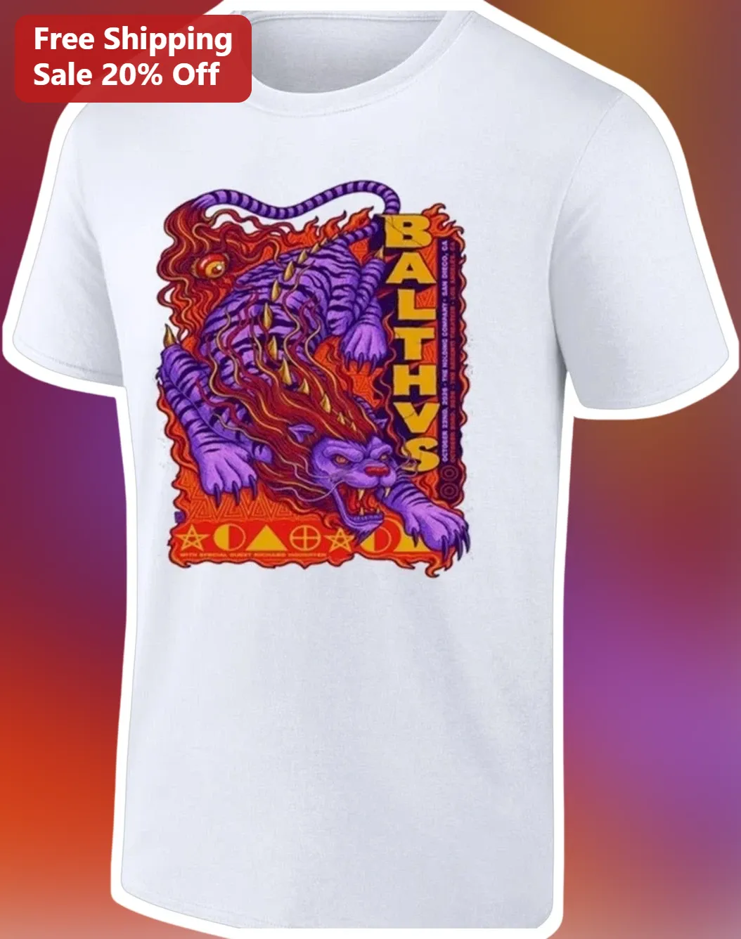 BALTHVS Tee Psychedelic Tiger Retro Rock Band Merch Graphic T-Shirt