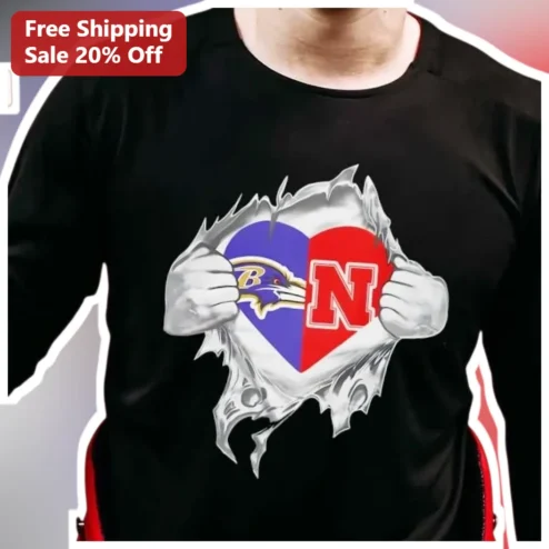 Baltimore Ravens Nebraska Cornhuskers Love Heart Tee NFL College Football Couple Gift Shirt