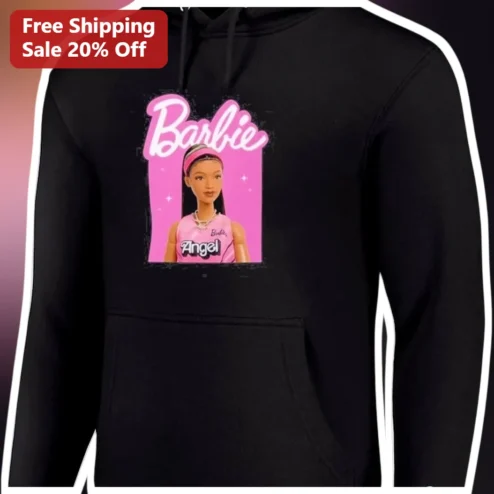 Barbie Angel Hoodie Black Pullover Sweatshirt Pop Culture Gift for Women