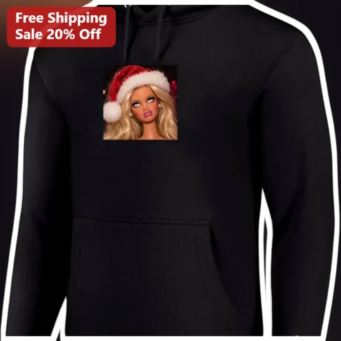Barbie Hoodie Christmas Santa Hat Graphic Pullover Holiday Gift for Women Men