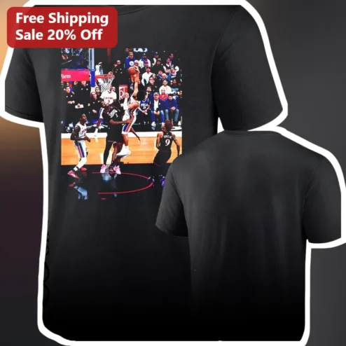 Basketball Action Photo Print Tee Black Sports Graphic Shirt for Men Women