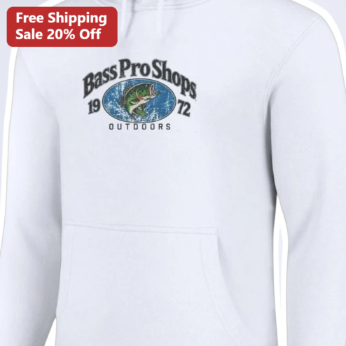 Bass Pro Shops Outdoors Hoodie Men Fishing Hunting Gear Retro Logo Pullover