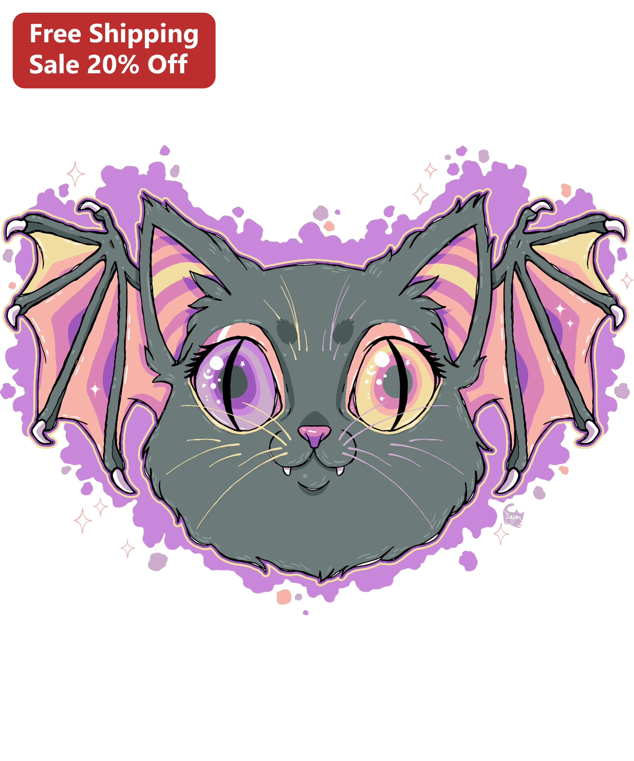 Bat Cat Illustration Tee Gothic Halloween Vampire Cat Lover Shirt Unisex Pastel Goth Graphic T-Shirt