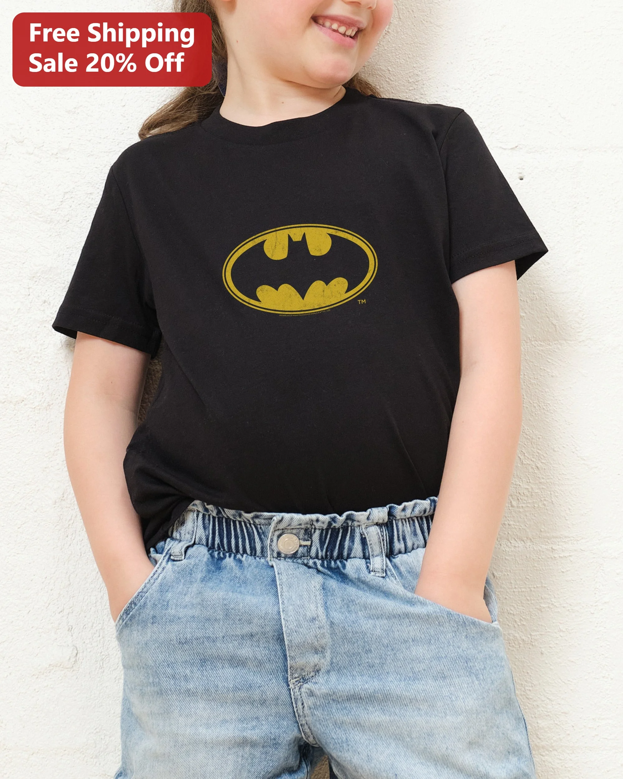 Batman Classic Logo Graphic Tee for Kids Youth DC Comics Superhero Shirt