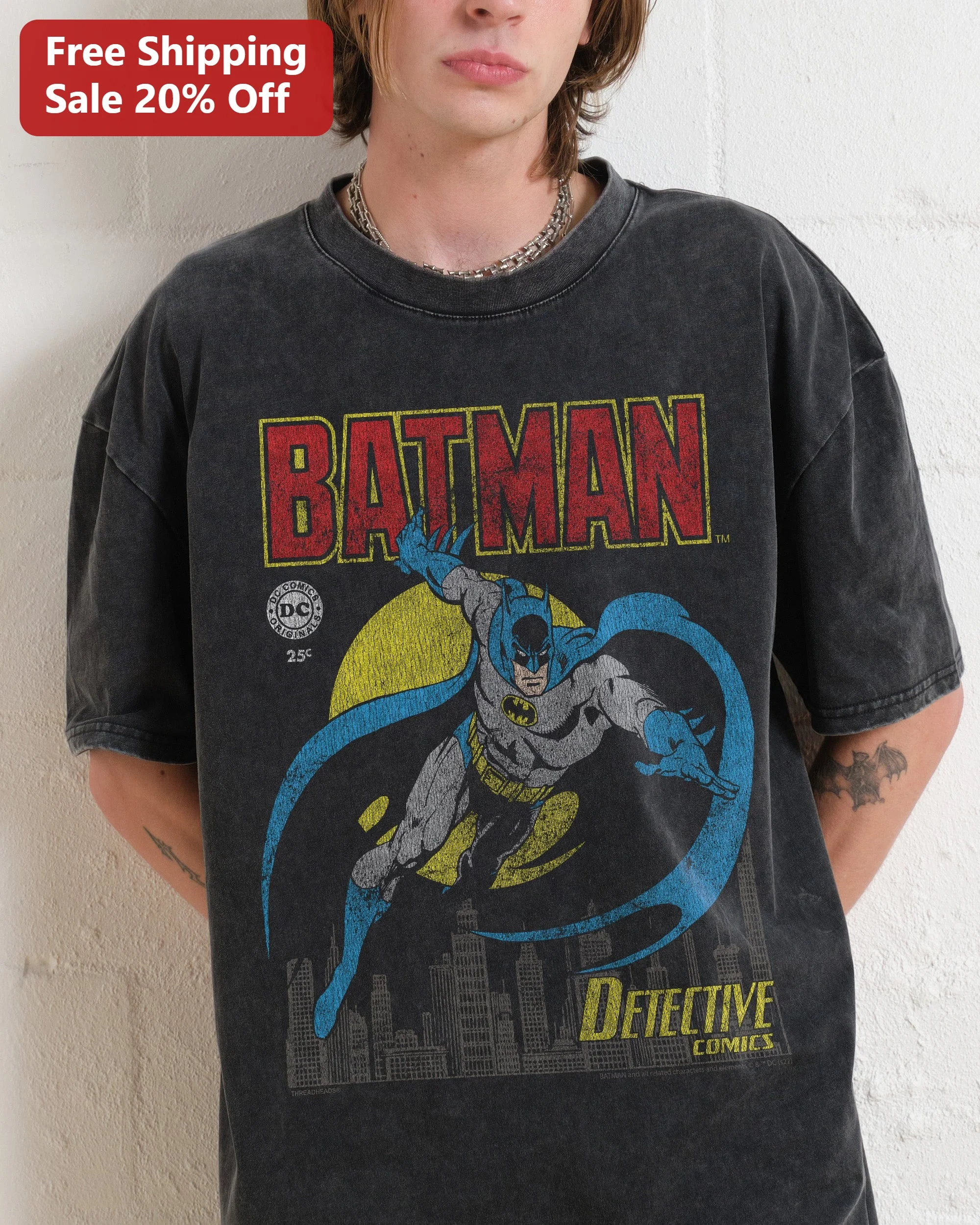 Batman Detective Comics Tee Vintage Comic Cover Art Acid Wash Graphic Shirt for Men Women
