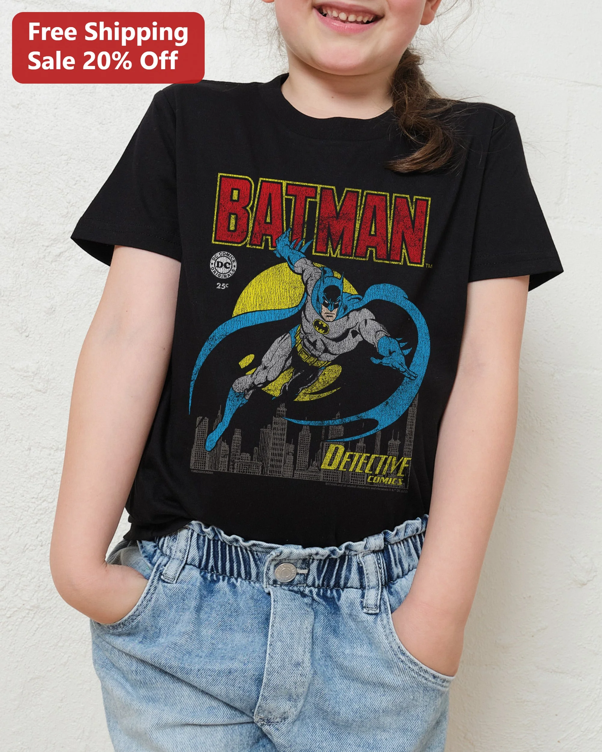 Batman Detective Comics Vintage Graphic Tee Kids Boys Comic Book Superhero Shirt