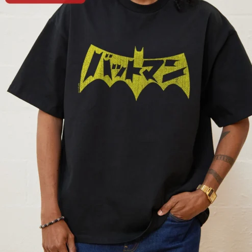 Batman Japanese Katakana Logo Vintage Distressed Oversized Tee