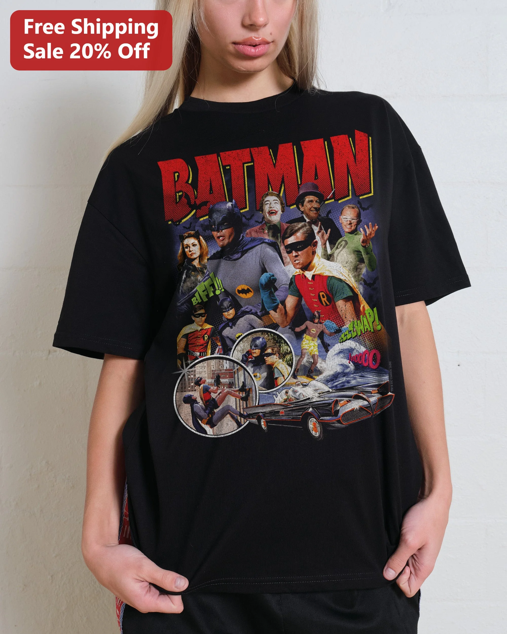 Batman Onomatopoeia Tee 1960s TV Series Biff Zzzaap Pow Graphic Shirt Retro Comic Sound Effects Gift