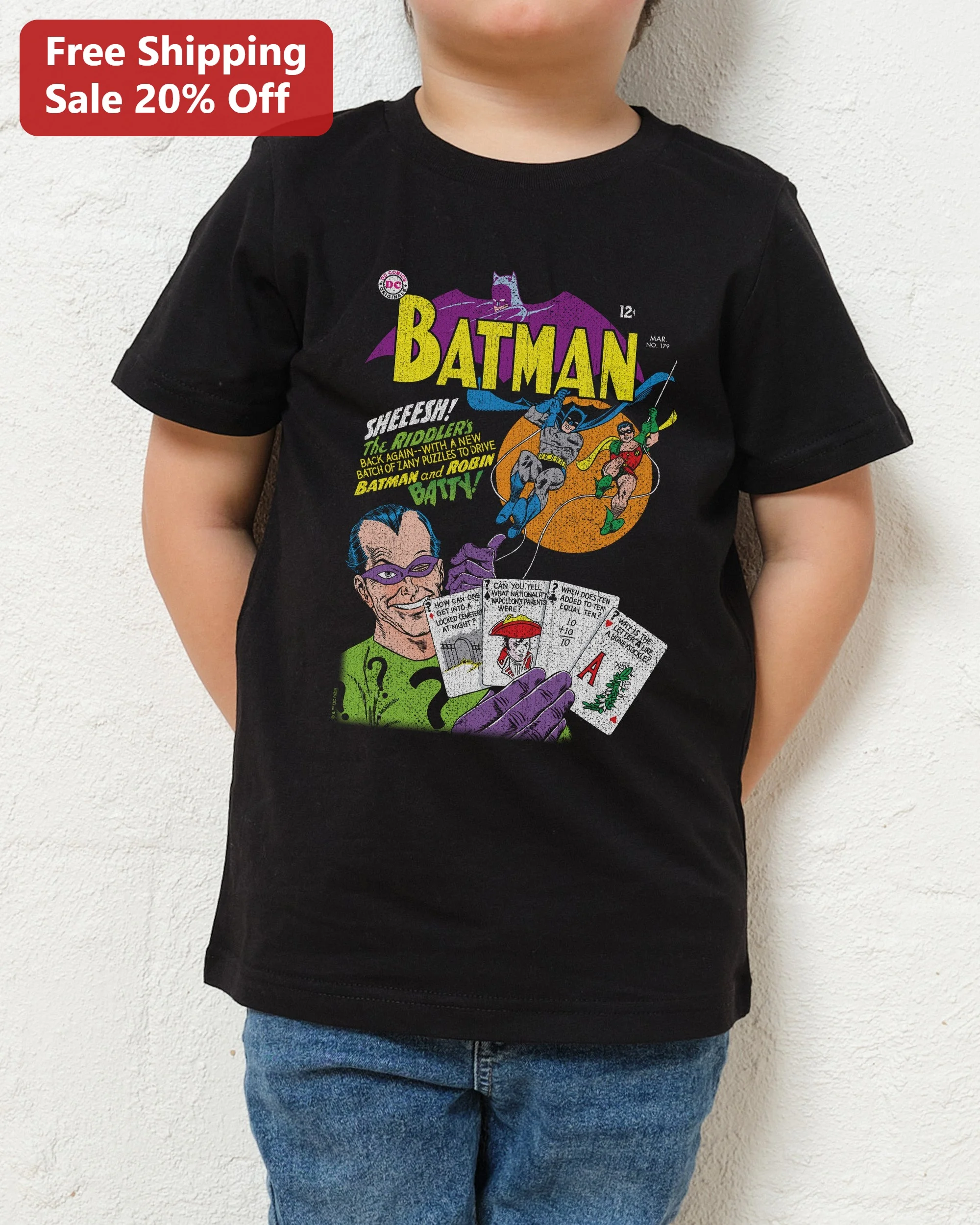 Batman Riddler Vintage Comic Art Tee Kids DC Comics Graphic Shirt