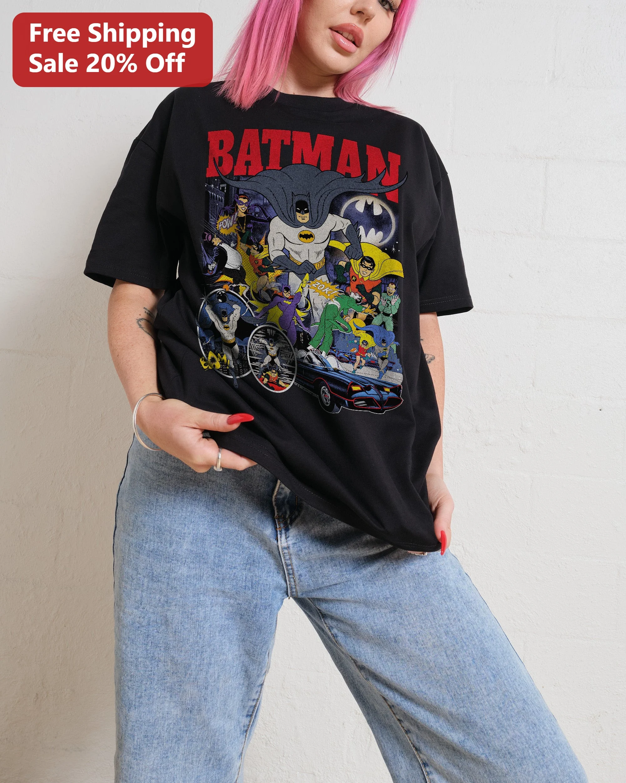 BATMAN Tee Vintage 1960s TV Series Graphic Shirt Retro Pop Art DC Comics Fan Gift