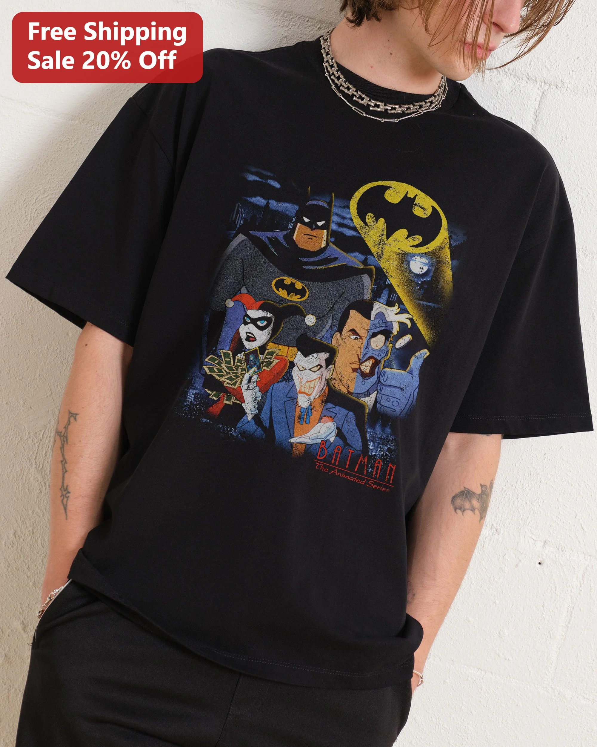 BATMAN The Animated Series Tee Vintage Joker Harley Quinn Two-Face Graphic Shirt