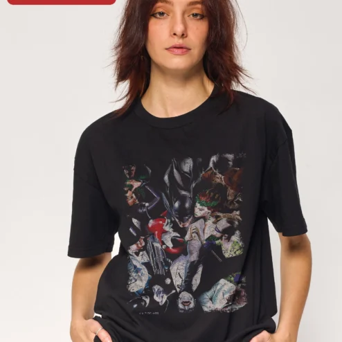 Batman Villains Graphic Tee Vintage DC Comics Joker Harley Quinn Catwoman Poison Ivy Collage Shirt