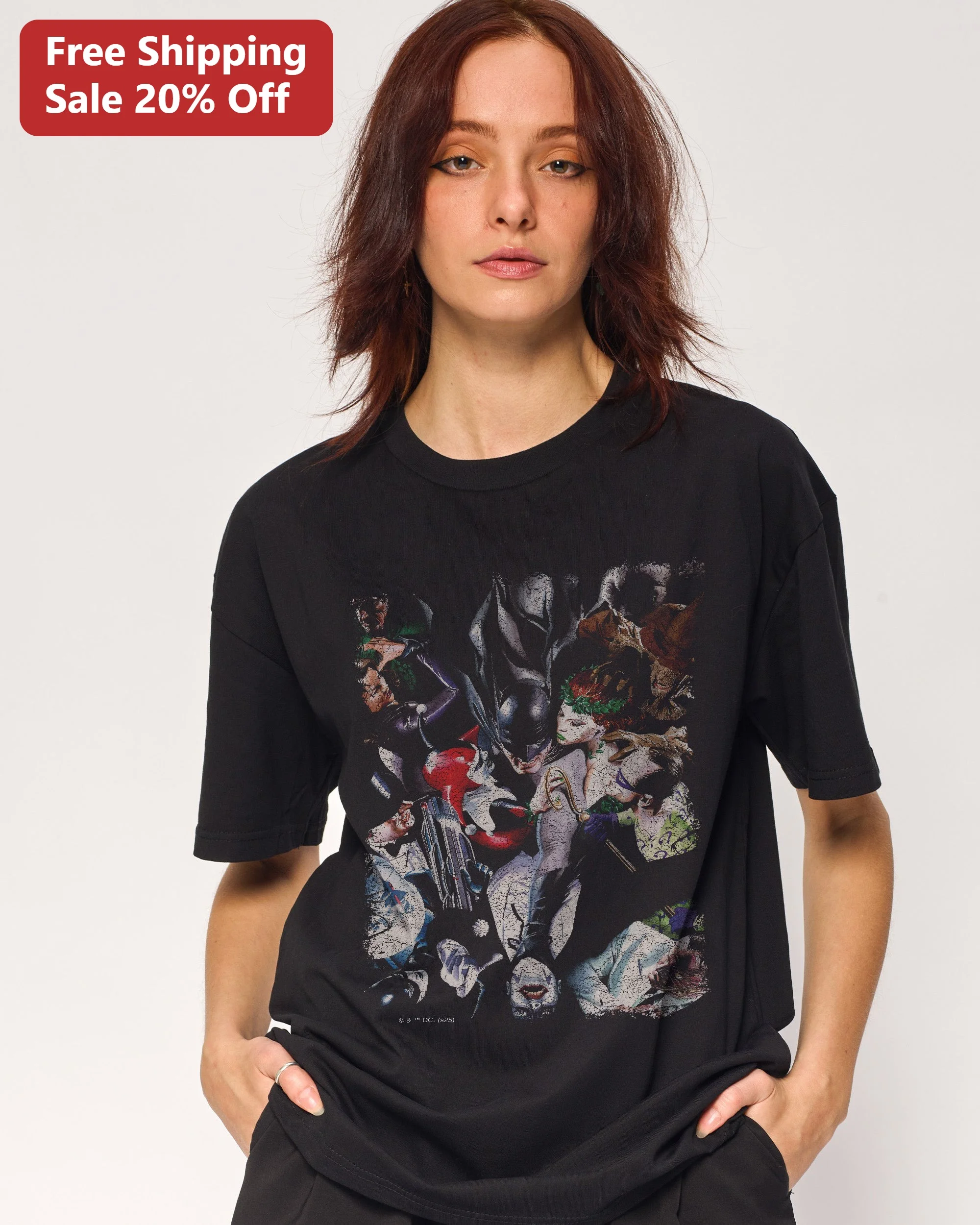 Batman Villains Graphic Tee Vintage DC Comics Joker Harley Quinn Catwoman Poison Ivy Collage Shirt