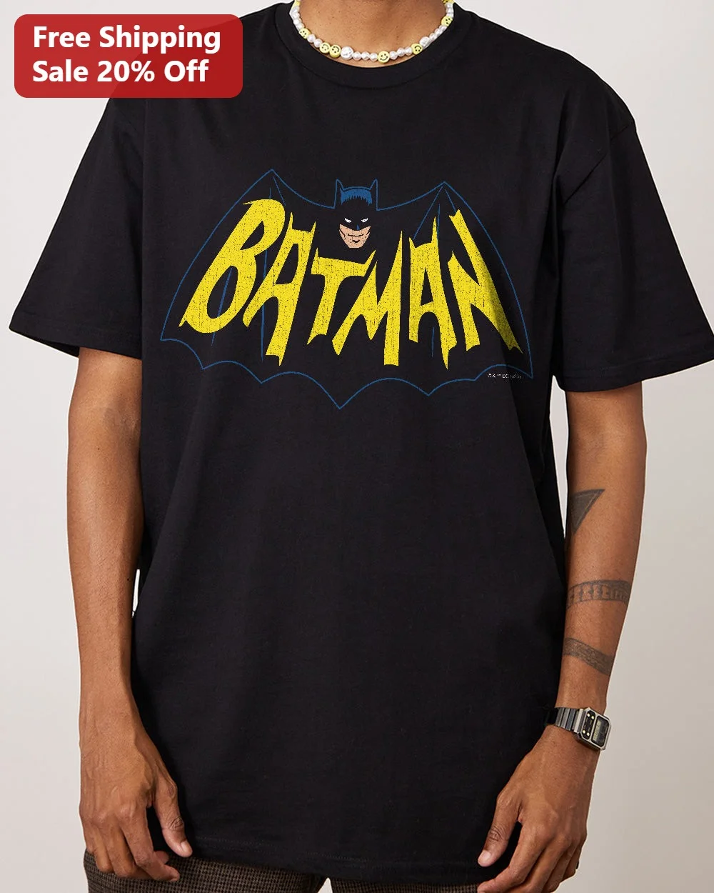 Batman Vintage 60s Logo Distressed Graphic Tee for Men Women DC Comics Fans