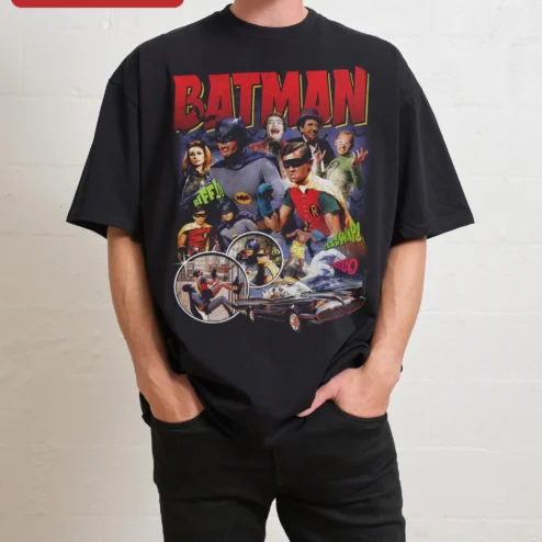 BATMAN Vintage 60s TV Series Cast Graphic Tee Retro Pop Art Comic Style Shirt for Men Women