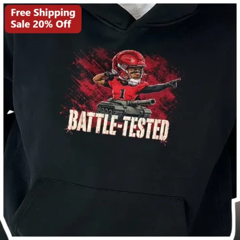 Battle Tested Football Player Hoodie, Vintage Distressed Athlete Gift for Men