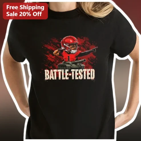 Battle-Tested Football Player Tank Graphic Tee Funny Sports Humor Gift