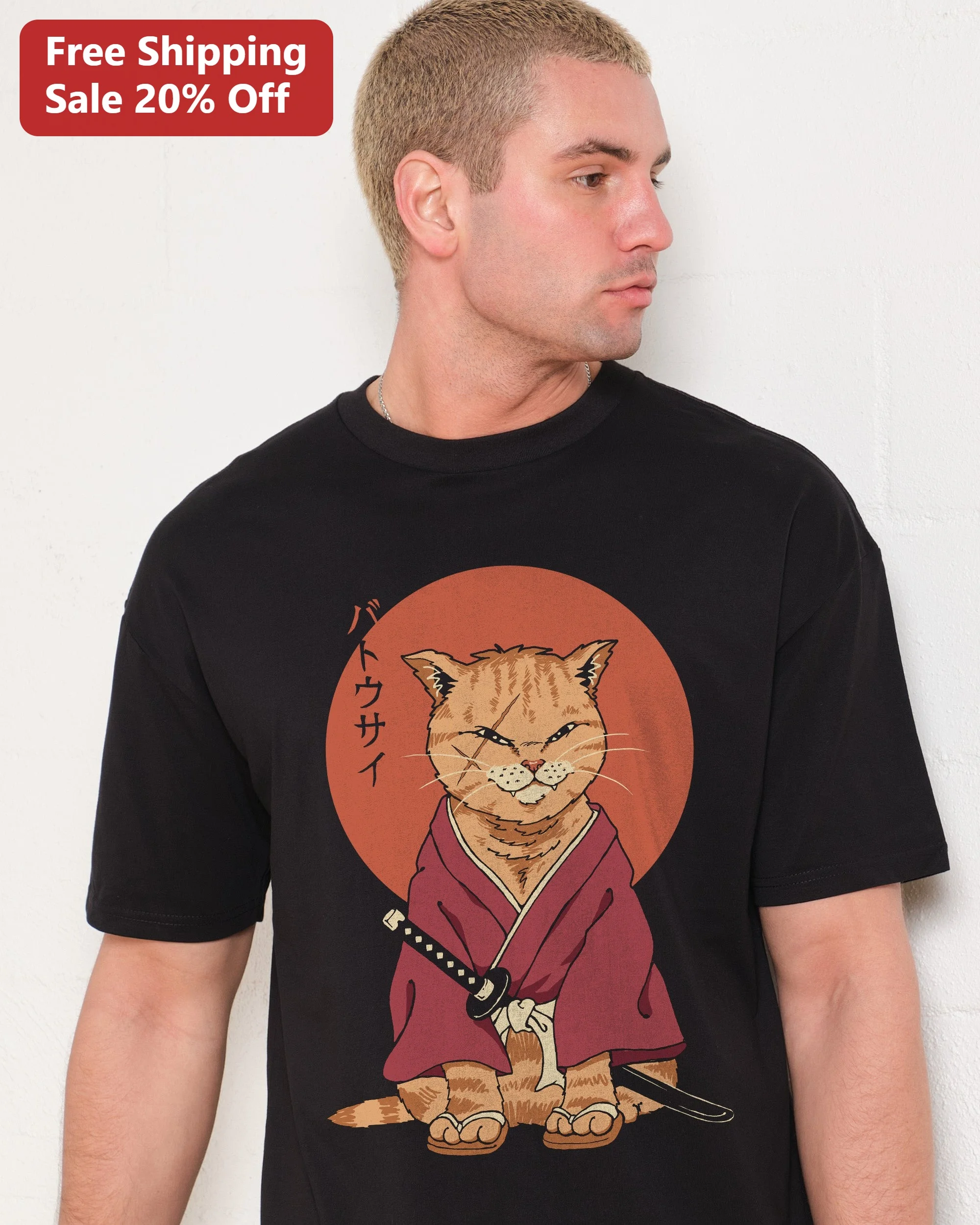 Battousai Neko Samurai Cat Graphic Tee Himura Kenshin Anime Shirt