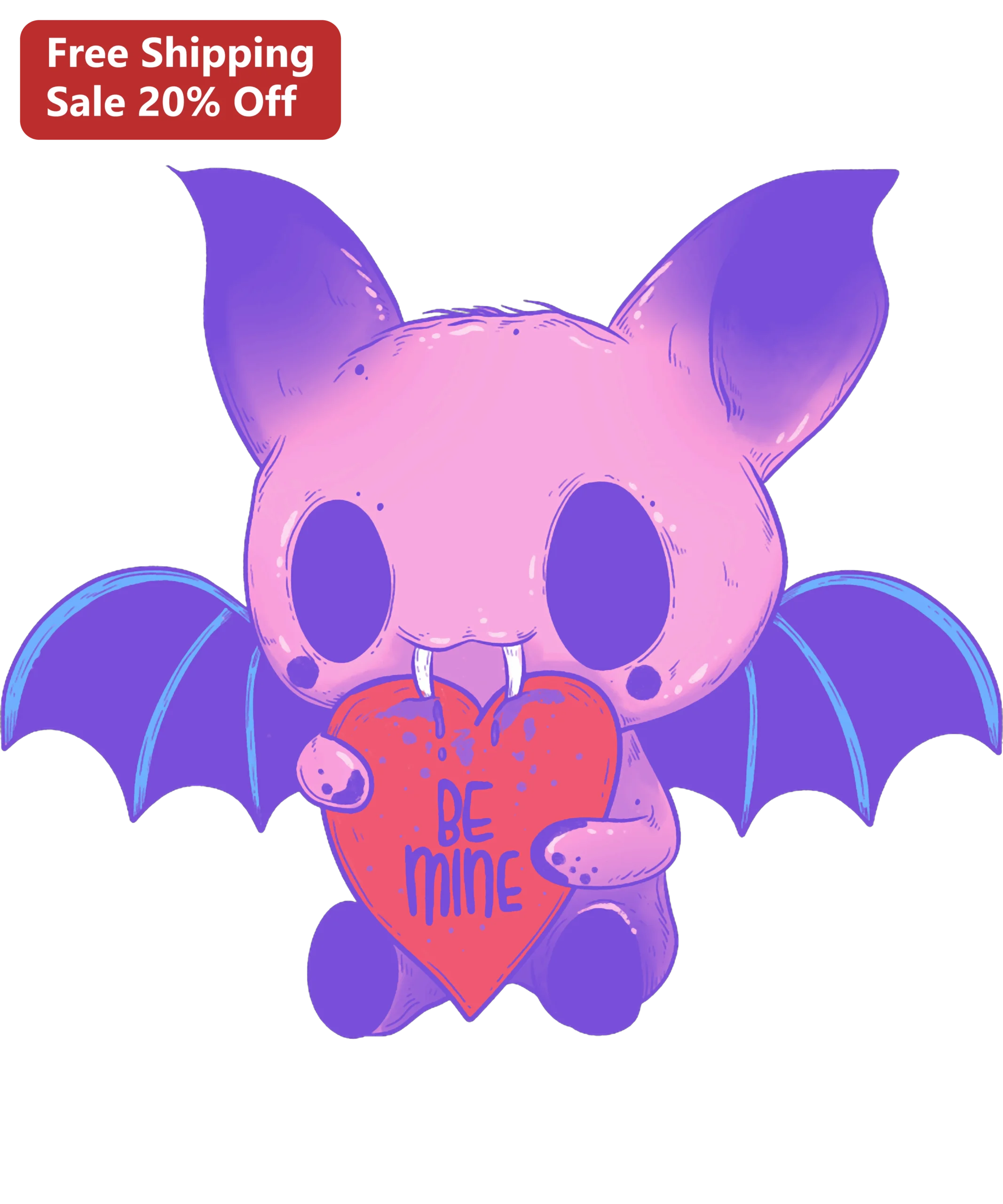 Be Mine Graphic Design Pastel Goth Vampire Bat Valentine's Day Digital Art