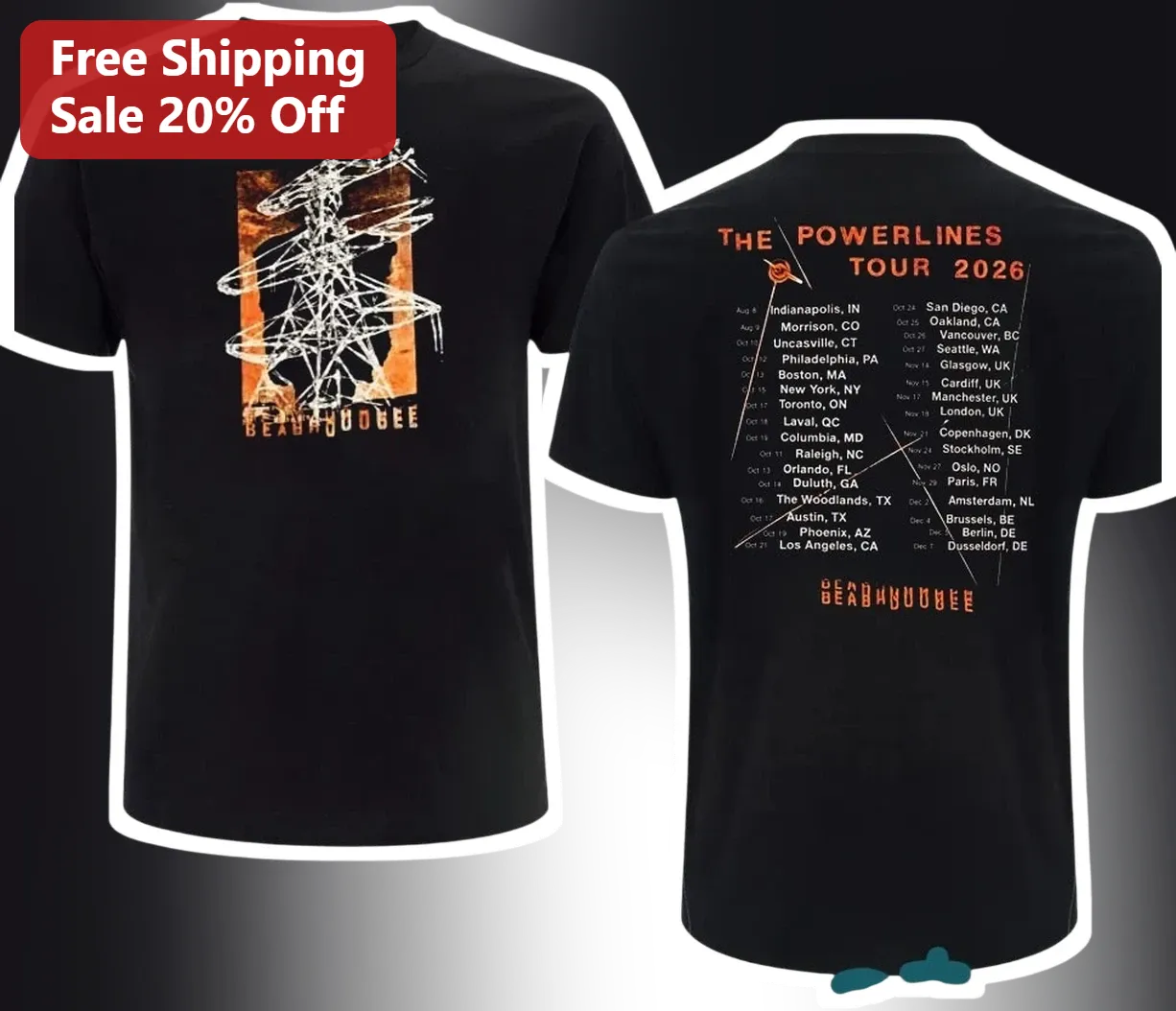 Beabadoobee The Powerlines Tour 2026 Death By Sound Graphic Tee