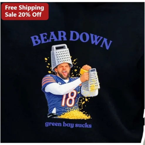 Bear Down Green Bay Sucks Chicago Bears Fan Graphic Tee Funny NFL Rivalry Cheesehead Parody Shirt Gift