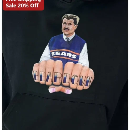 BEARDOWN Mike Ditka Chicago Bears Hoodie Retro NFL Football Coach Graphic Sweatshirt for Men
